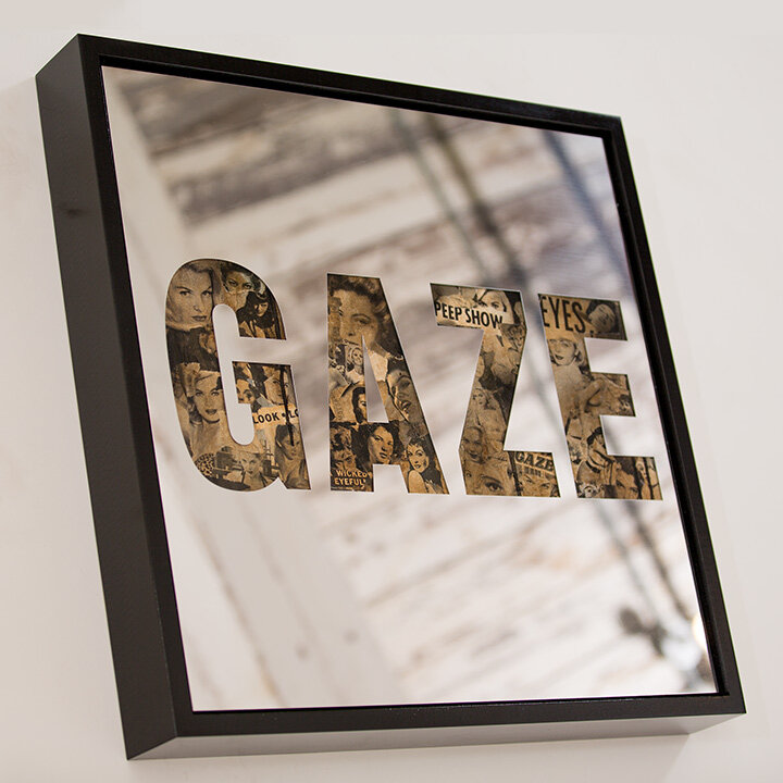 Gaze by Jeremy Penn — Mirror-polished steel, vintage erotica, & spray paint on panel
