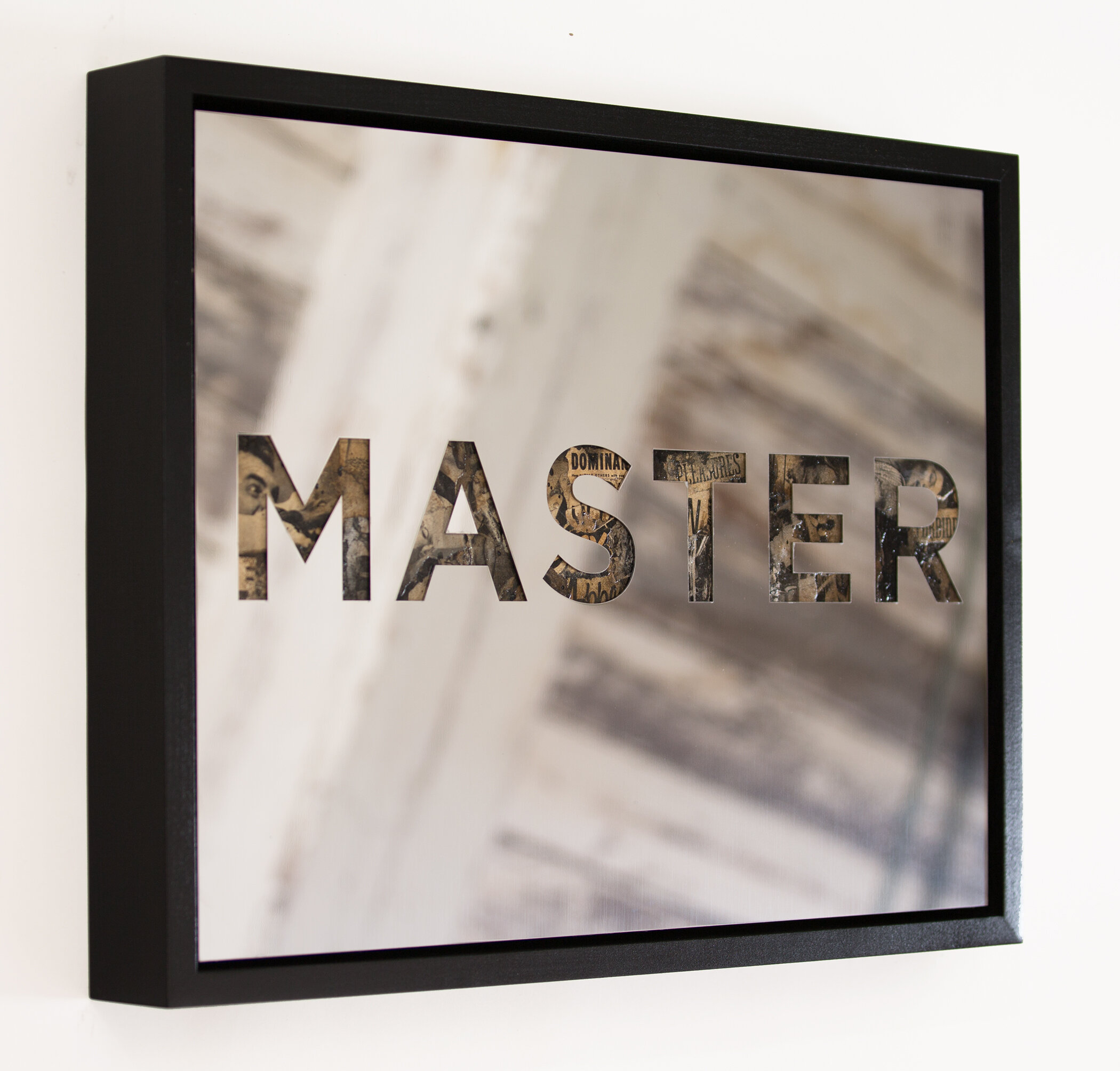 Master by Jeremy Penn — Mirror-polished steel, vintage erotica, & spray paint on panel