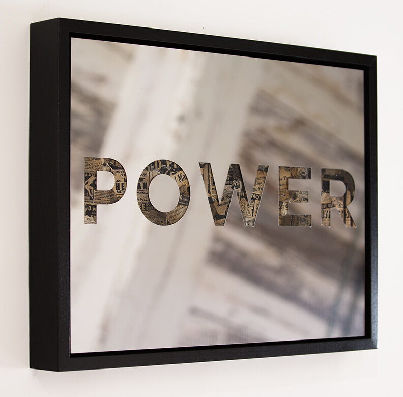 Power by Jeremy Penn — Mirror-polished steel, vintage erotica, & spray paint on panel