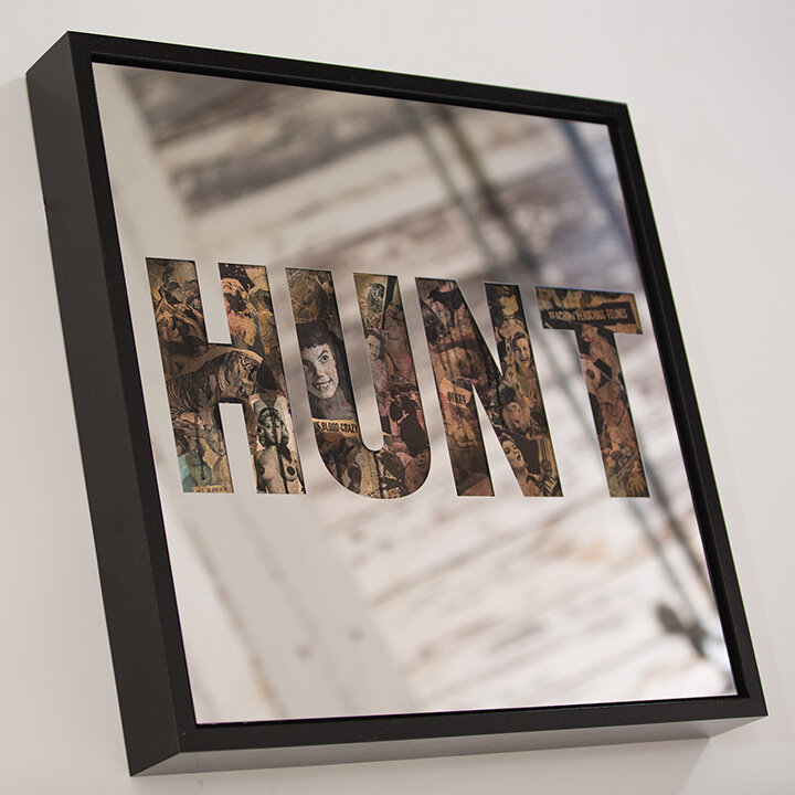 Hunt by Jeremy Penn — Mirror-polished steel, vintage erotica, & spray paint on panel