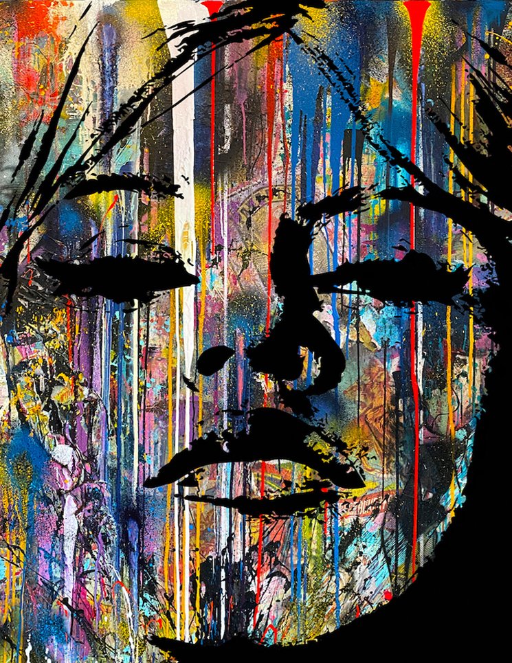 Hot Lips Chinatown Alley by Jeremy Penn — Acrylic, spray paint, and vintage firework labels on panel