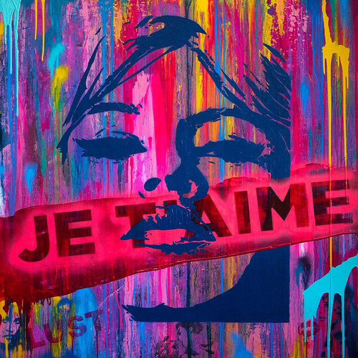 Hot Lips JE T'AIME by Jeremy Penn — Acrylic & spray Paint on panel